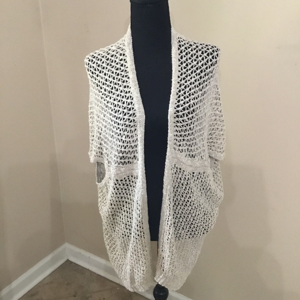 Eileen Fisher Women’s Linen Cotton Blend Open Front Oatmeal Cardigan Size MP